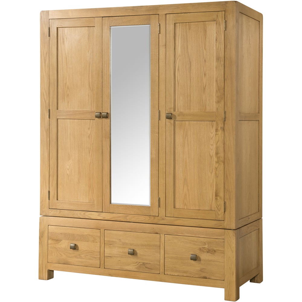 Avon Oak Triple Wardrobe with 3 Drawers and Mirror Avon Oak Triple Wardrobe with 3 Drawers and Mirror