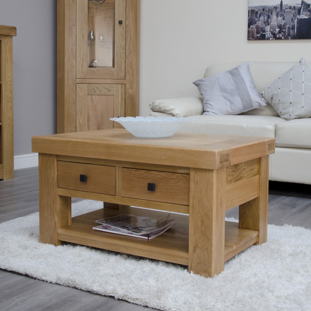 Bordeaux Oak Coffee Table with Drawers and Shelf Bordeaux Oak Coffee Table with Drawers and Shelf