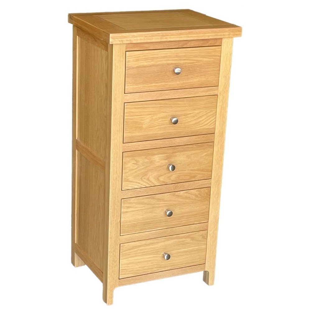 Como Oak 5 Drawer Tall Chest of Drawers
