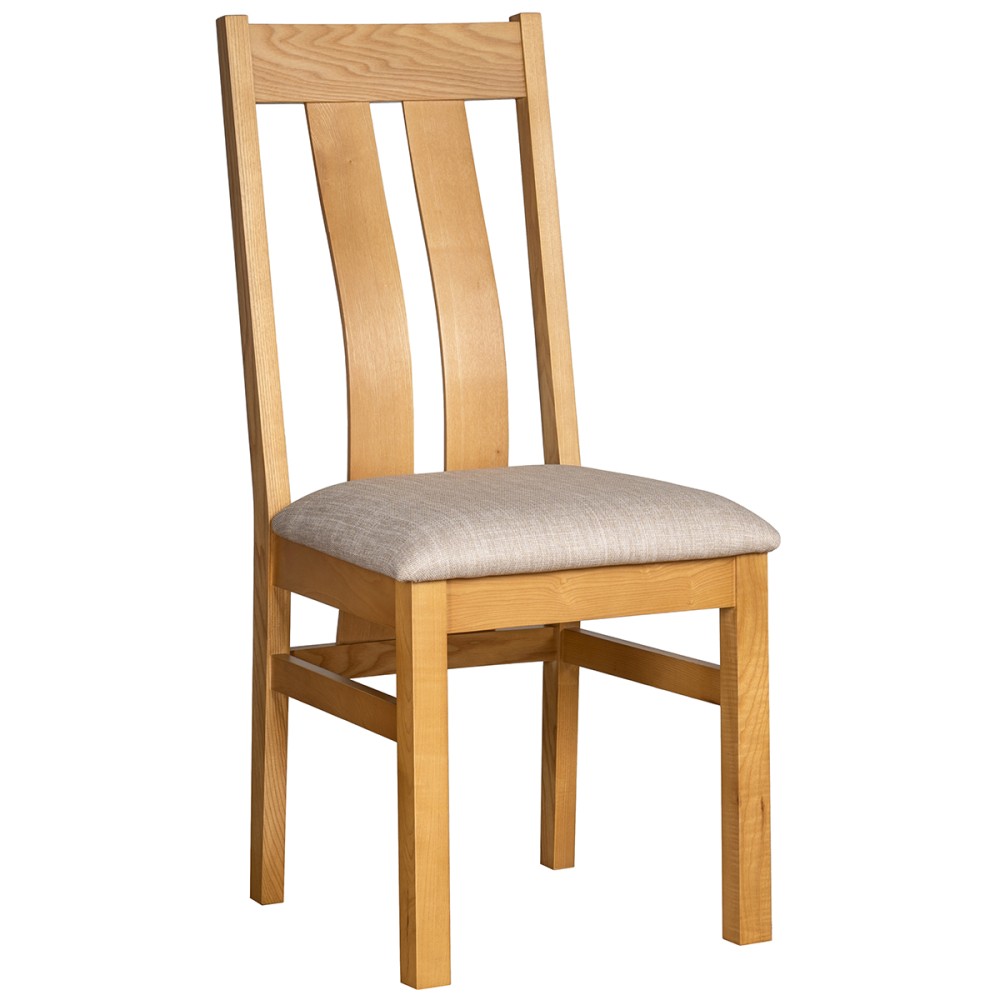 Dorset Oak Twin Slat Beige Fabric Seat Dining Chair 