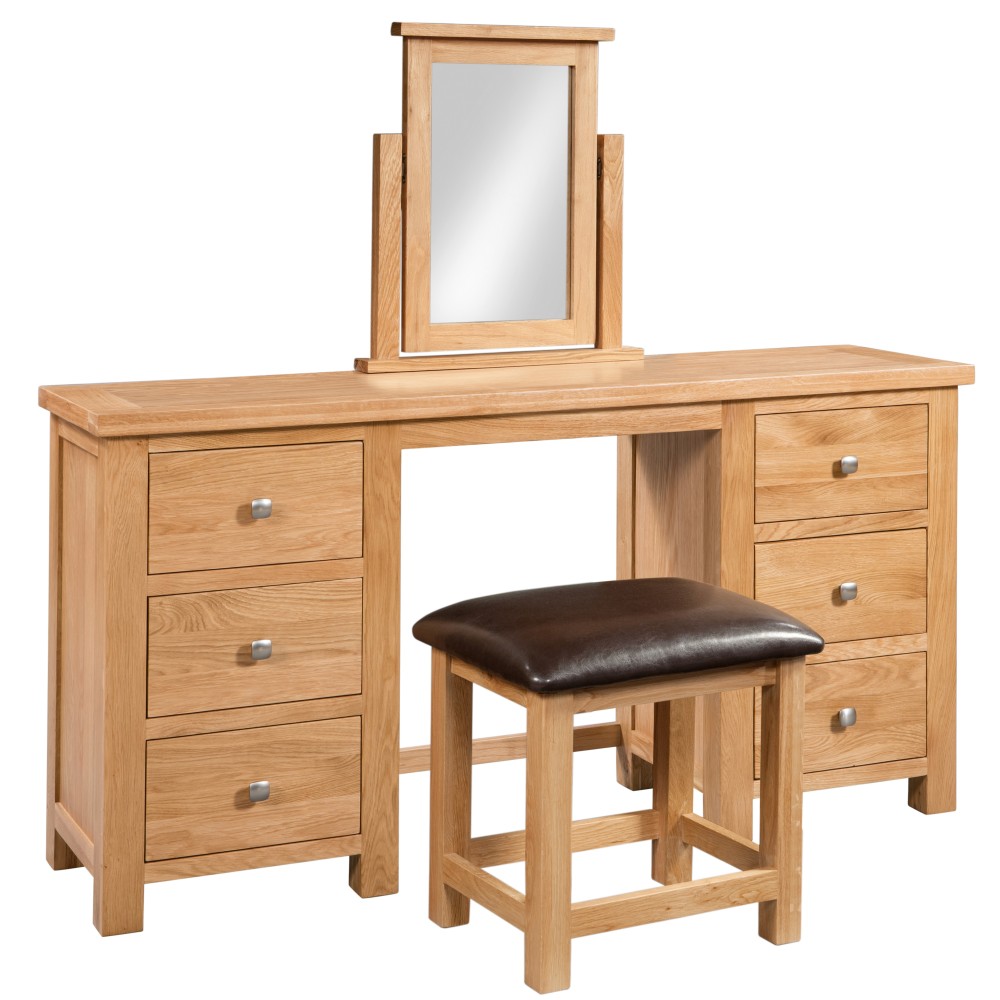 Dorset Oak Double Pedestal Dressing Table with Stool Dorset Oak Double Pedestal Dressing Table with Stool
