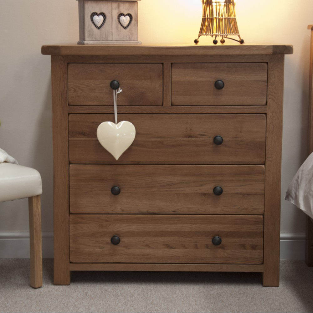 Homestyle Rustic Oak 5 Drawer Wide Chest Homestyle Rustic Oak 5 Drawer Wide Chest