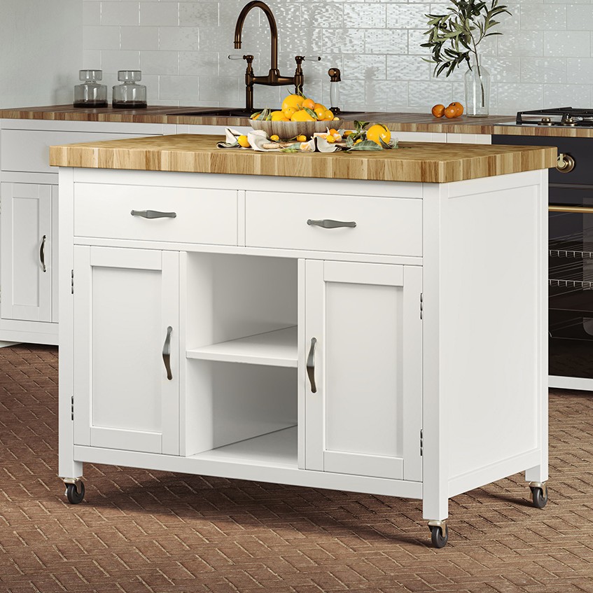 Kitchen Island (White) with Butchers Block Kitchen Island (White) with Butchers Block
