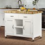 Kitchen Island (White) with Butchers Block