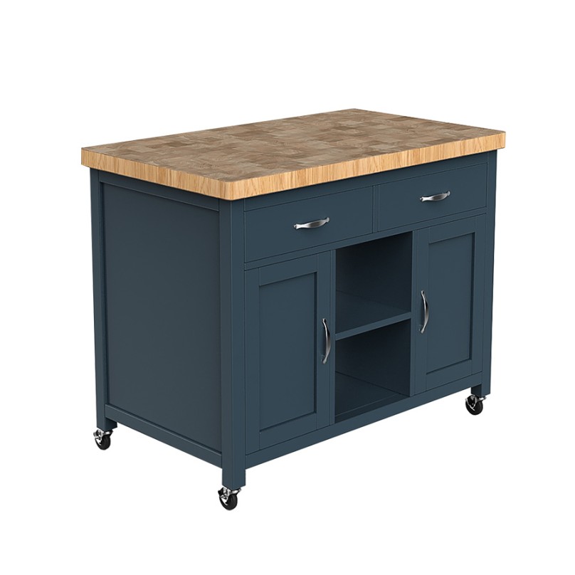 Kitchen Island (Blue) with Butchers Block