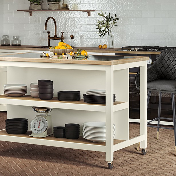 Kitchen Island (Cream) Open with Breakfast Bar Kitchen Island (Cream) Open with Breakfast Bar