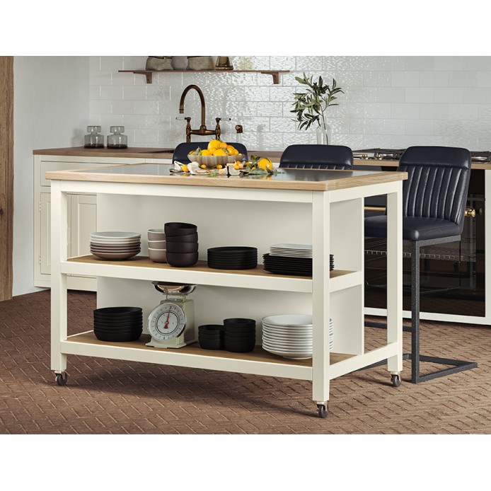 Kitchen Island (Cream) Open with Breakfast Bar