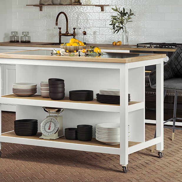 Kitchen Island (White) Open with Breakfast Bar Kitchen Island (White) Open with Breakfast Bar