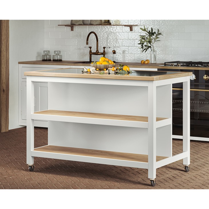 Kitchen Island (White) Open with Breakfast Bar