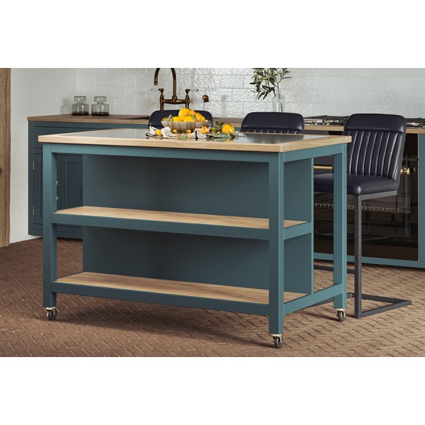 Kitchen Island (Blue) Open with Breakfast Bar