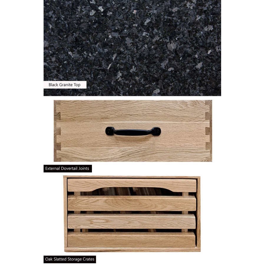 Kitchen Island (Oak) Two Drawer With Black Granite Top