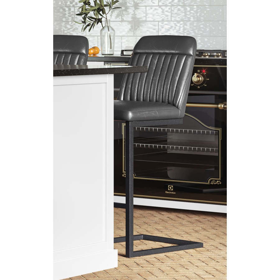 Vintage Grey Leather Bar Stool