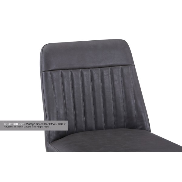 Vintage Grey Leather Bar Stool