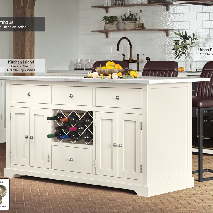 Cream Kitchen Island With White Marble Worktop Cream Kitchen Island With White Marble Worktop