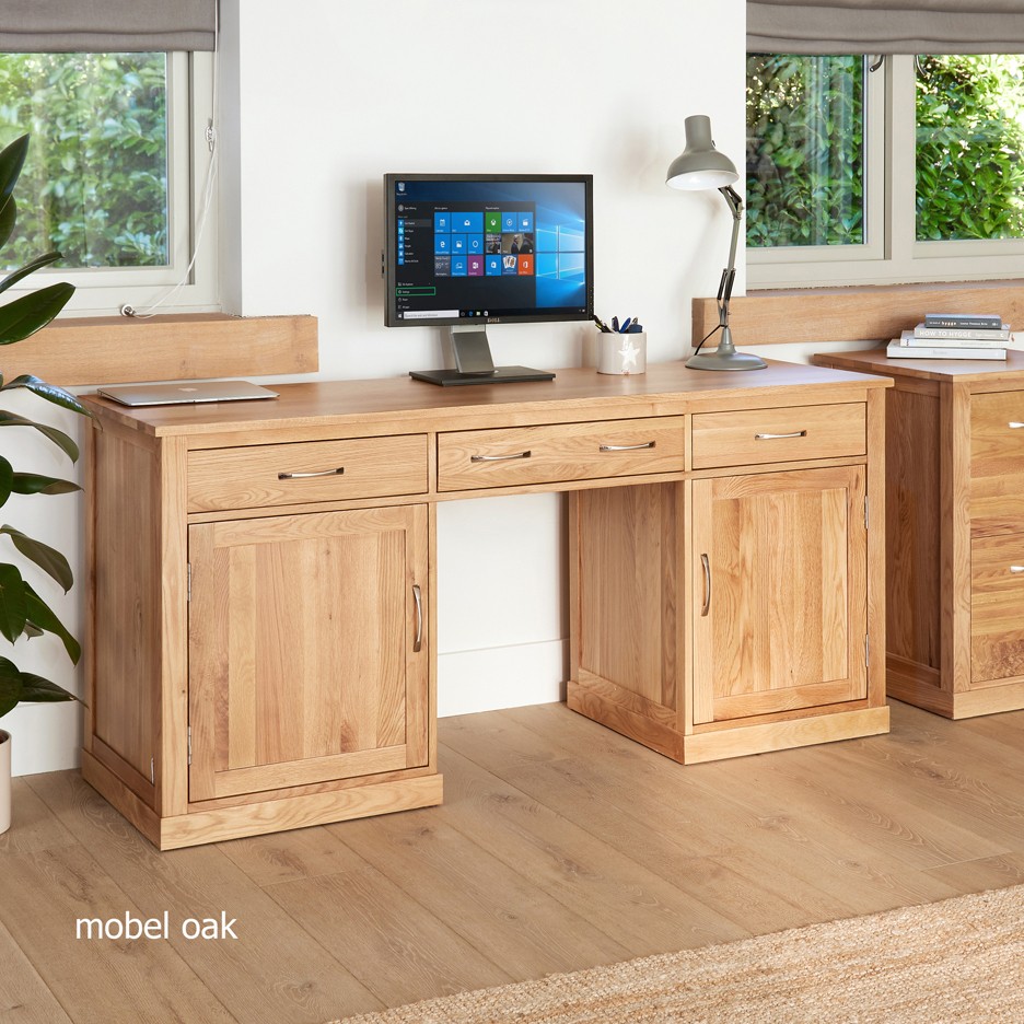 Mobel Oak Large Hidden Office Twin Pedestal Desk Mobel Oak Large Hidden Office Twin Pedestal Desk