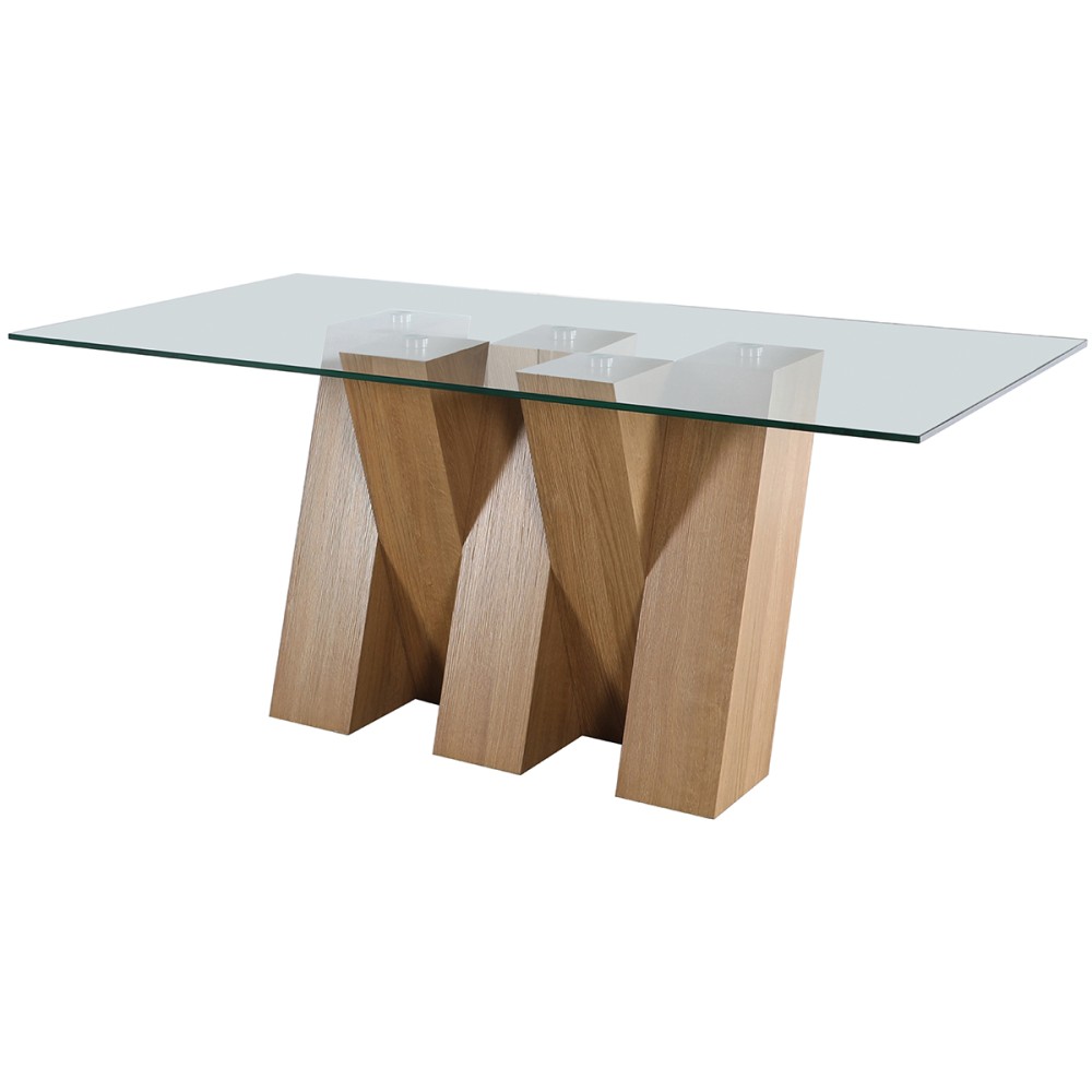 Nevada Oak Large Fixed Dining Table with CLEAR Glass Nevada Oak Large Fixed Dining Table with CLEAR Glass