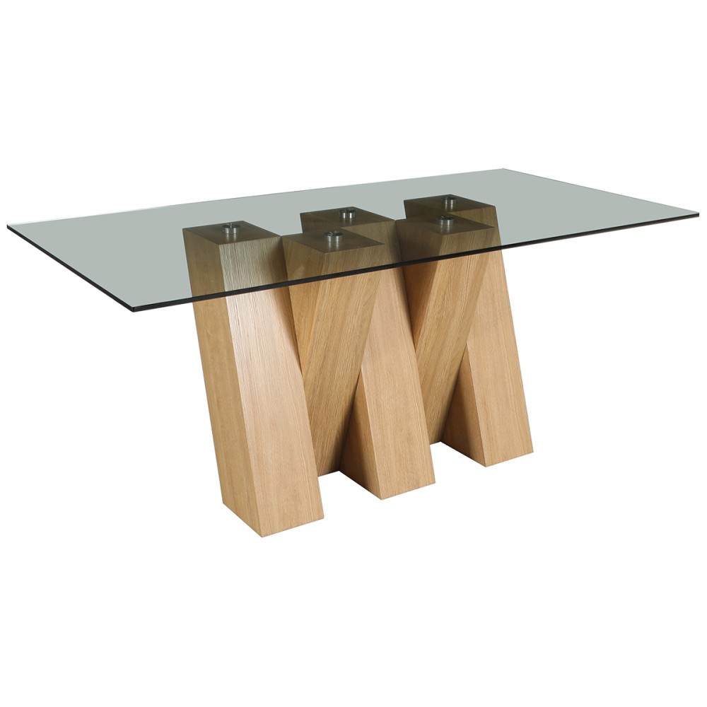 Nevada Oak Large Fixed Dining Table with SMOKED Glass Nevada Oak Large Fixed Dining Table with SMOKED Glass