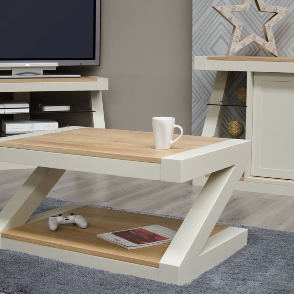 Z Painted 3X2 Coffee Table with Natural Oak Top Z Painted 3X2 Coffee Table with Natural Oak Top