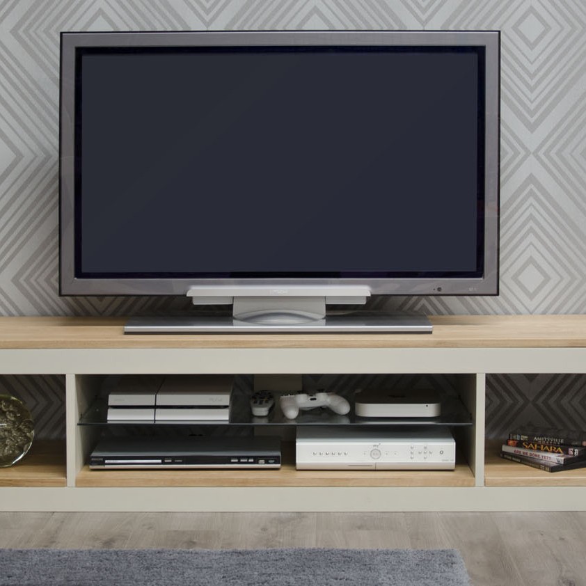 Z Painted Large Plasma TV Cabinet with Natural Oak Top Z Painted Large Plasma TV Cabinet with Natural Oak Top