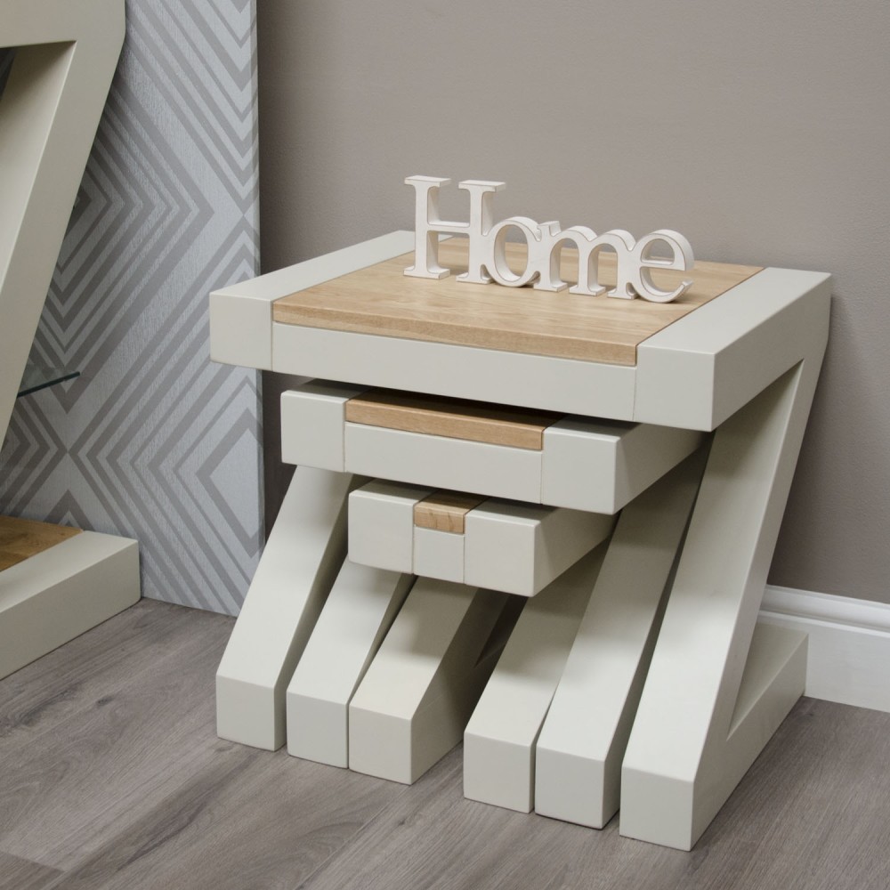 Z Painted Nest of Tables with Natural Oak Top Z Painted Nest of Tables with Natural Oak Top