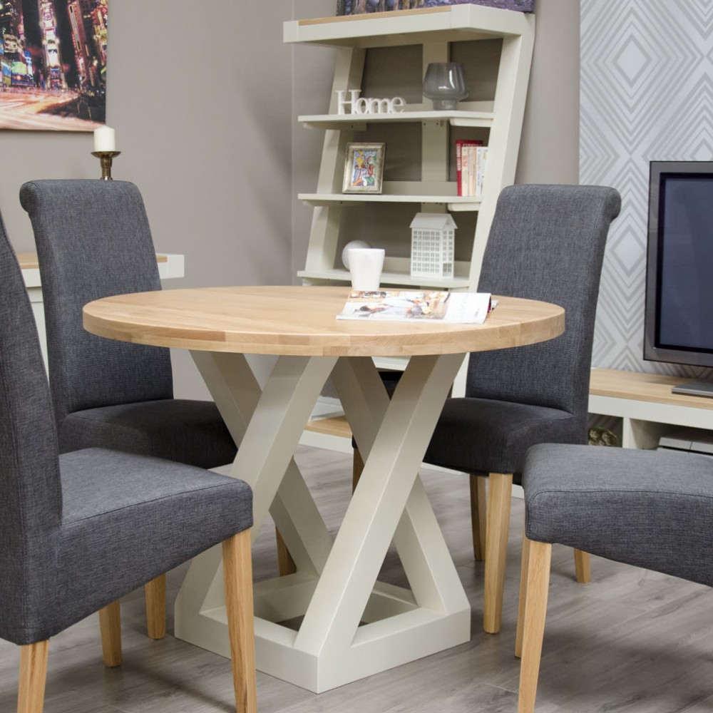 Z Painted Round Dining Table with Natural Oak Top Z Painted Round Dining Table with Natural Oak Top
