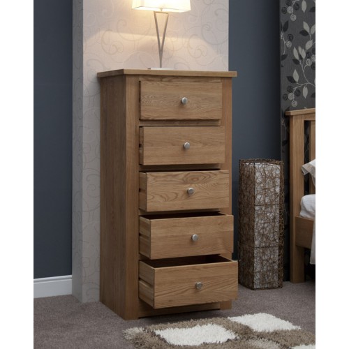 Torino Contemporary Oak 5 Drawer Narrow Chest Torino Contemporary Oak 5 Drawer Narrow Chest