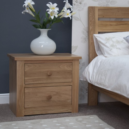 Torino Contemporary Oak 2 Drawer WIDE Bedside Cabinet