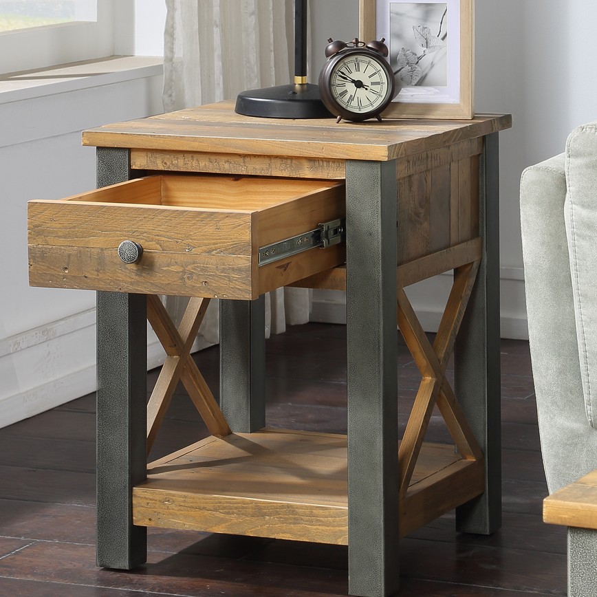Urban Elegance - Reclaimed Lamp Table With Drawer Urban Elegance - Reclaimed Lamp Table With Drawer