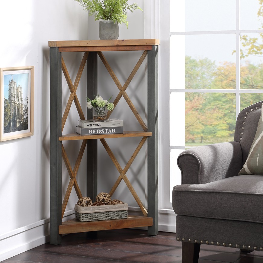 Urban Elegance - Reclaimed Small Corner Bookcase Urban Elegance - Reclaimed Small Corner Bookcase