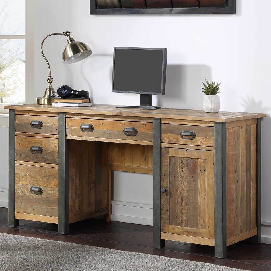 Urban Elegance - Reclaimed Twin Pedestal Home Office Desk Urban Elegance - Reclaimed Twin Pedestal Home Office Desk