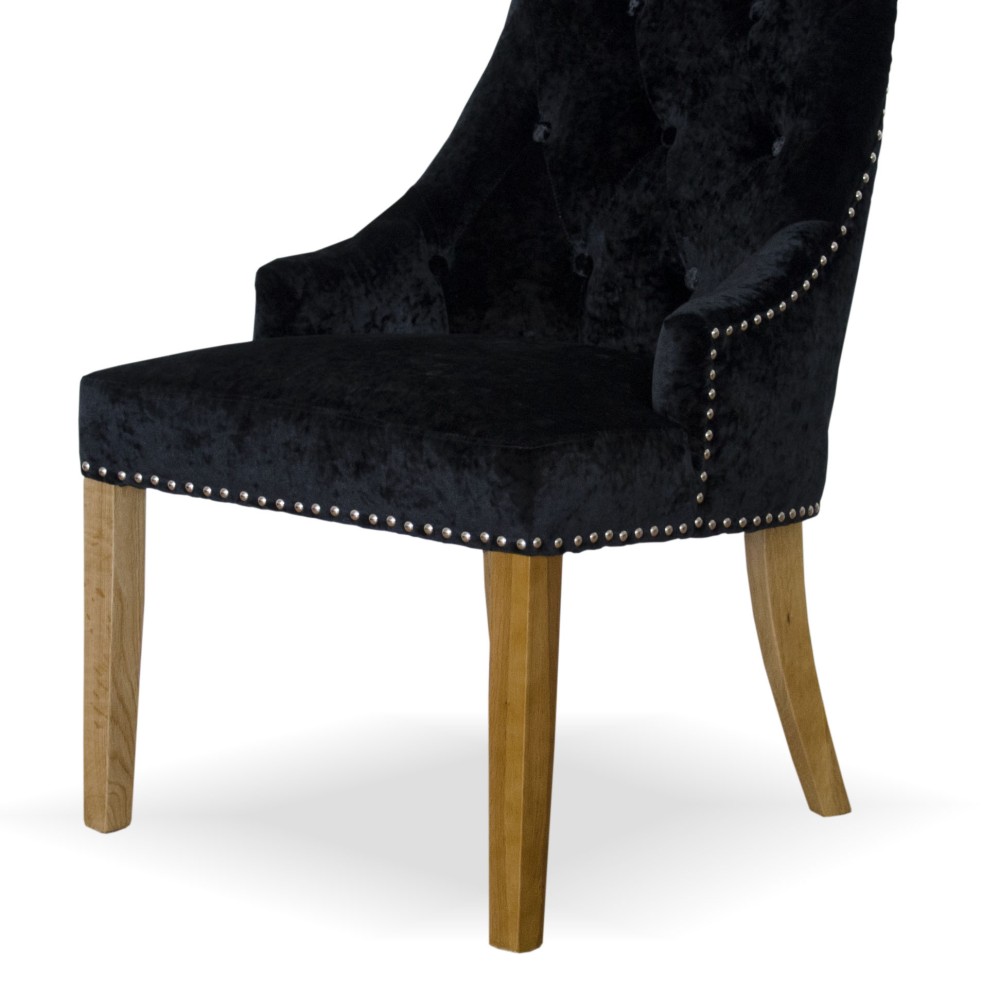 Bergen Black Crushed Velvet Fabric Oak Chair Bergen Black Crushed Velvet Fabric Oak Chair