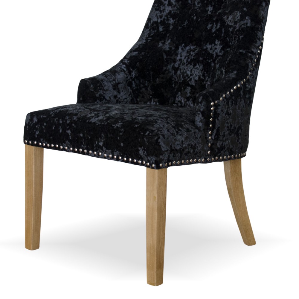 Bergen Black DEEP Crushed Velvet Fabric Oak Chair Bergen Black DEEP Crushed Velvet Fabric Oak Chair