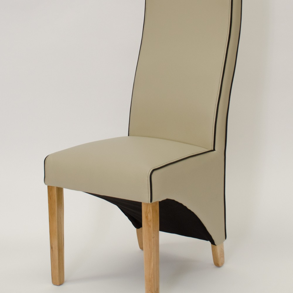 Wave Silverstone Bone / Noir Piping Leather Oak Dining Chair Wave Silverstone Bone / Noir Piping Leather Oak Dining Chair