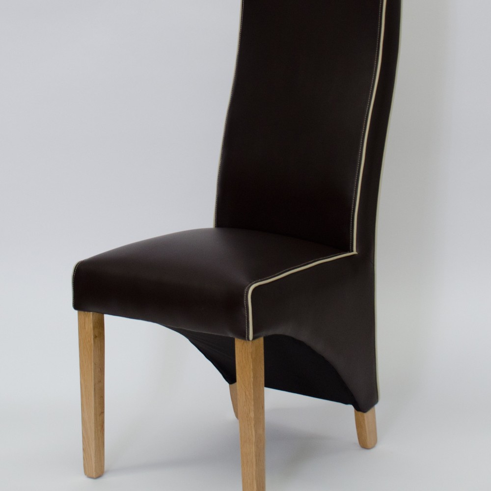Wave Suzuka Coco / Bone Piping Leather Oak Dining Chair Wave Suzuka Coco / Bone Piping Leather Oak Dining Chair
