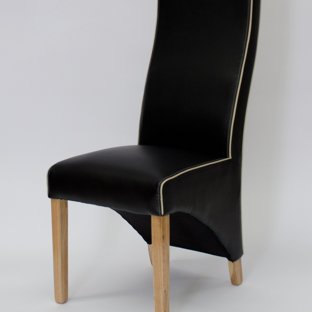 Wave Monaco Noir / Bone Piping Leather Oak Dining Chair