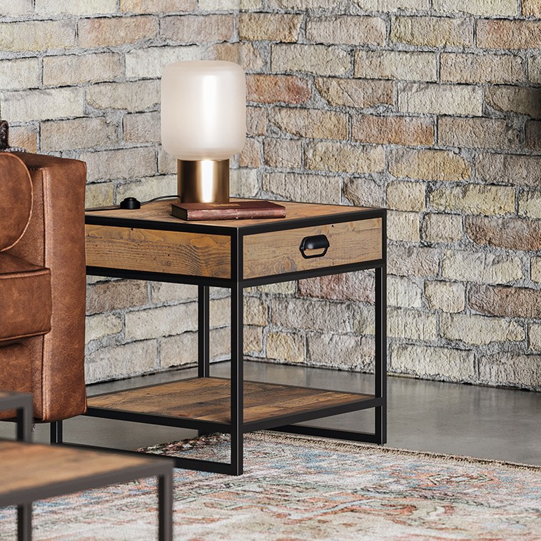 Ooki Reclaimed Lamp Side Table with Drawer Ooki Reclaimed Lamp Side Table with Drawer