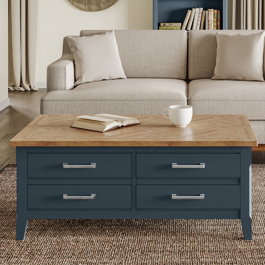 Signature Blue Coffee Table With Drawers and Hidden Storage Trunk Signature Blue Coffee Table With Drawers and Hidden Storage Trunk